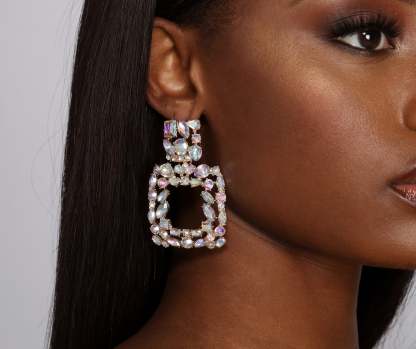 Cluster Iridescent Rhinestone Door Knocker Earrings - Lady Occasions