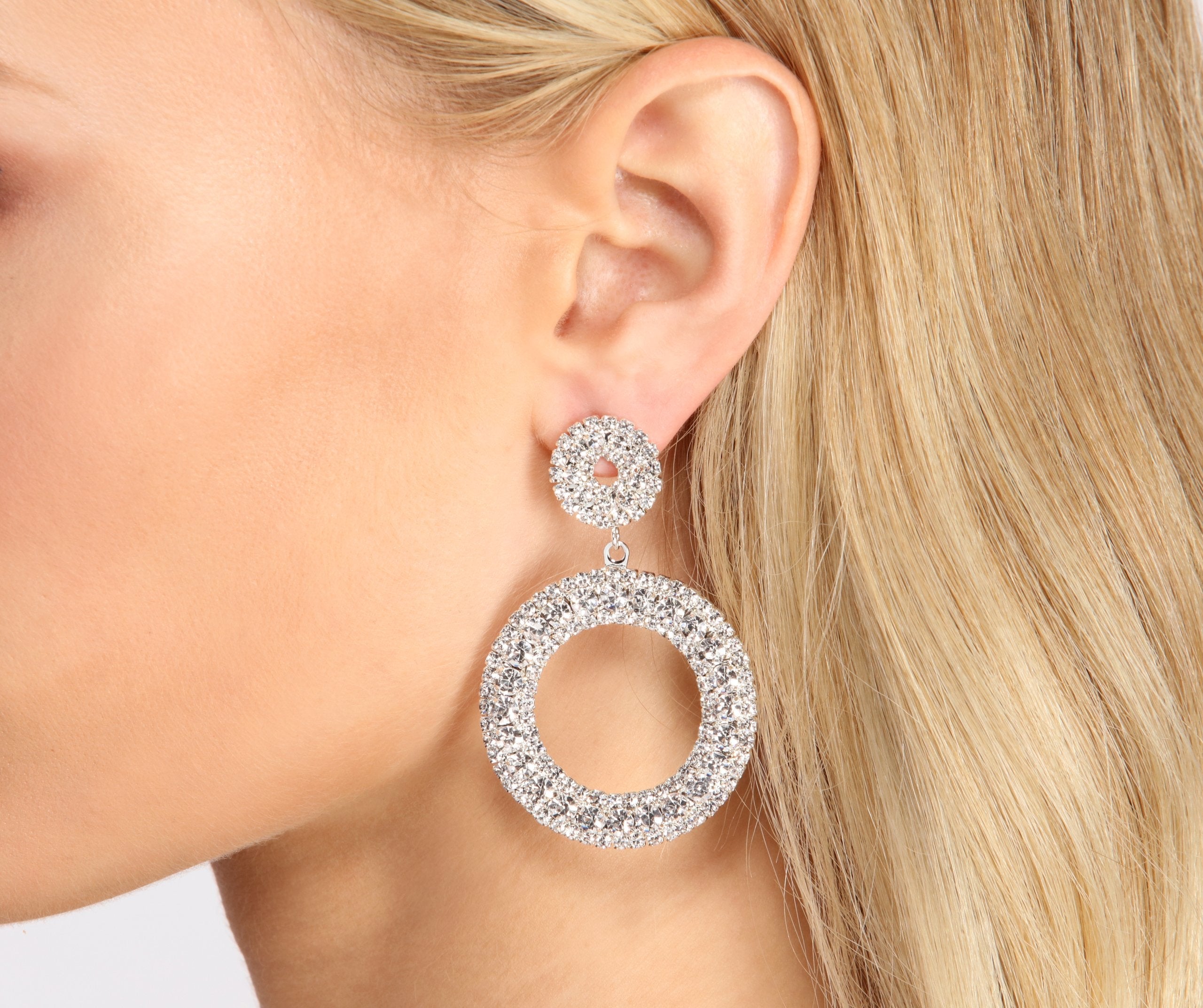 Make It Shine Silver Rhinestone Circular Drop Earrings - Lady Occasions