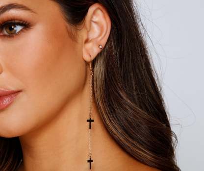 Cross Charm Linear Drop Earrings - Lady Occasions