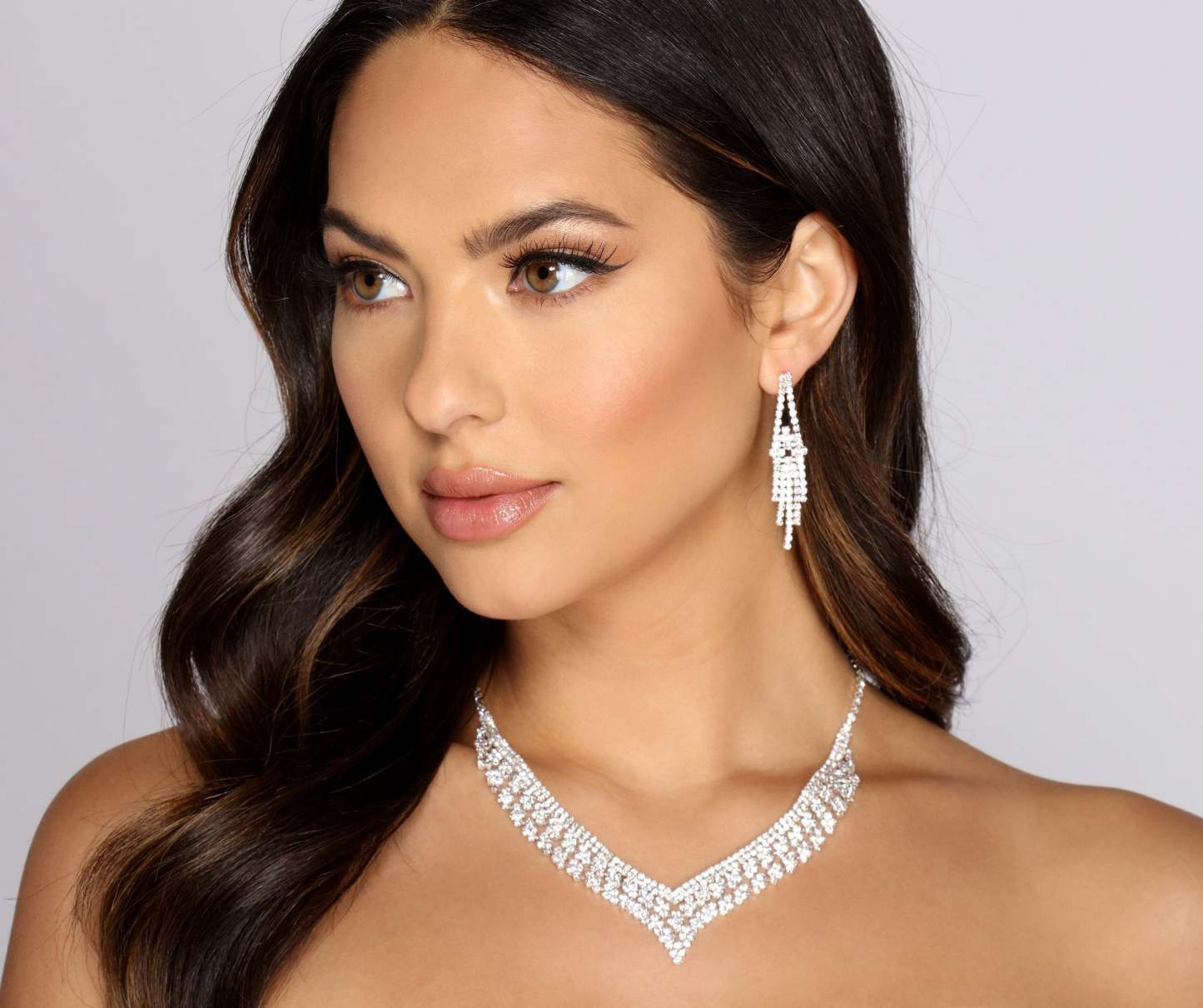 True Love Silver  Rhinestone Necklace Set - Lady Occasions