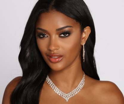 True Love Silver  Rhinestone Necklace Set - Lady Occasions