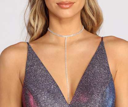 In Touch Dainty Rhinestone Lariat Choker - Lady Occasions