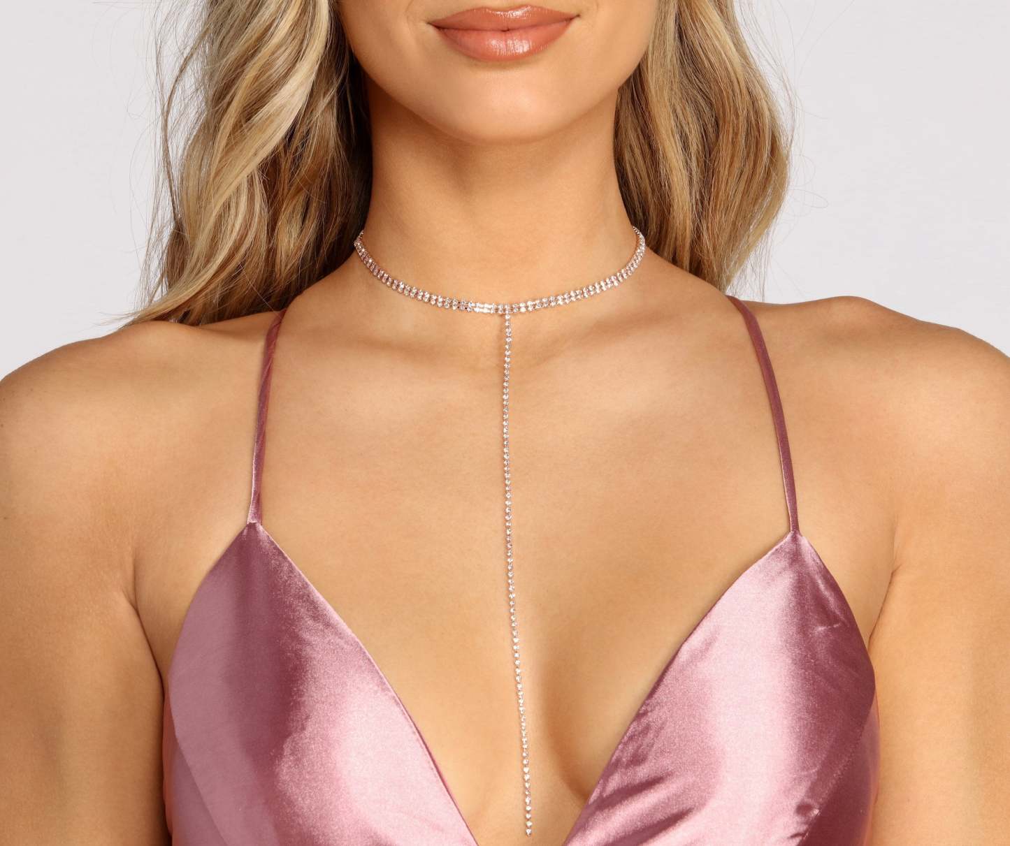 In Touch Dainty Rhinestone Lariat Choker - Lady Occasions