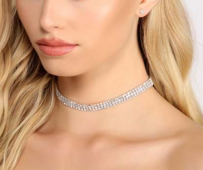Make It Count Rhinestone Choker + Earring Stud Set - Lady Occasions