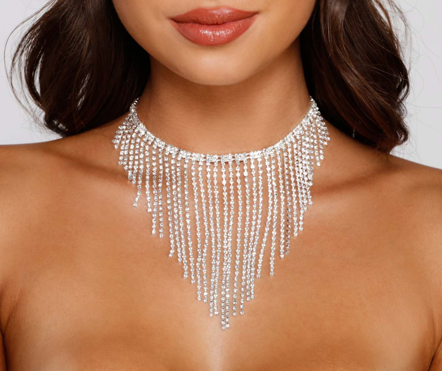 Icy Rhinestone Fringe Choker Necklace - Lady Occasions
