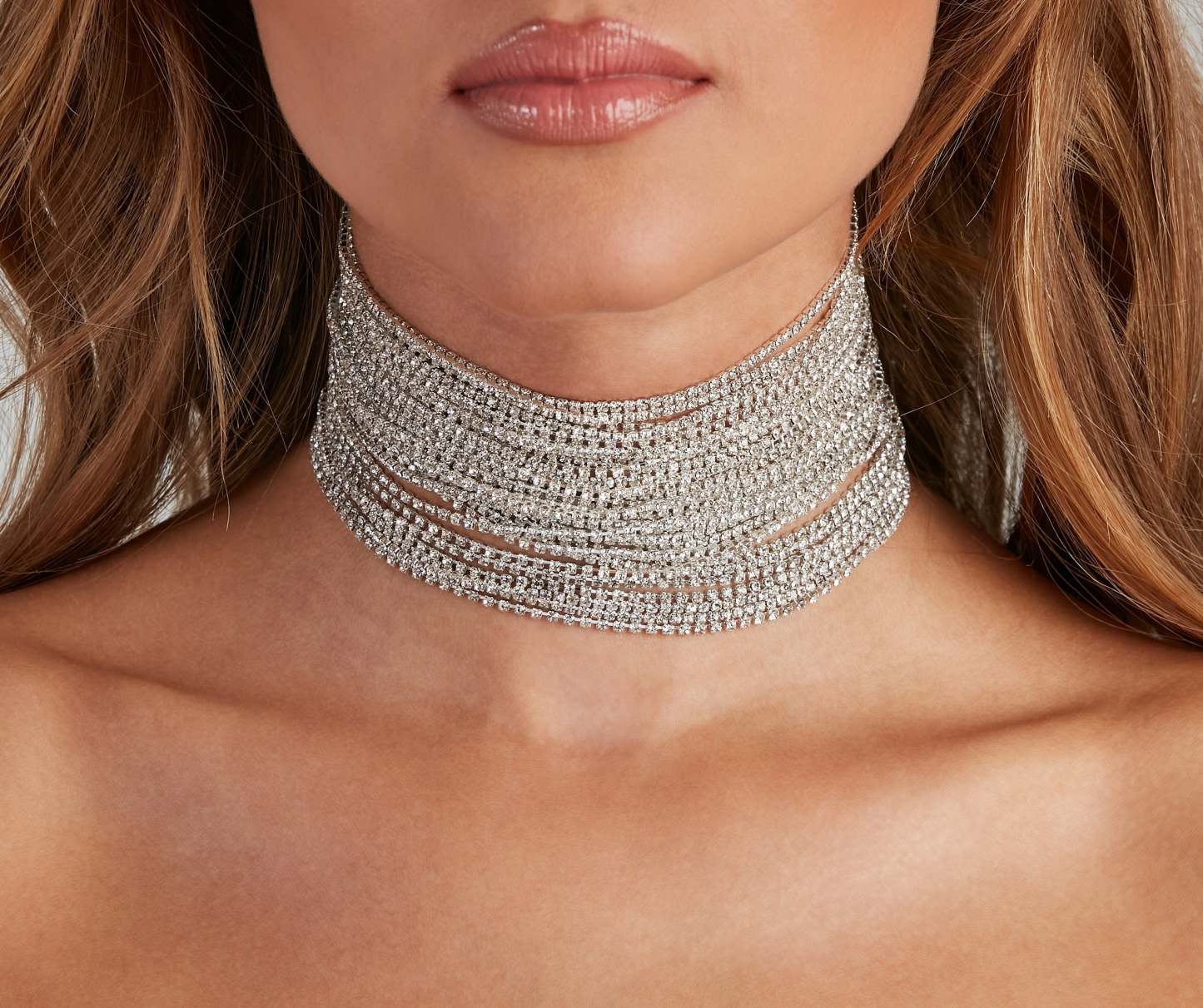Glam Drama Layered Rhinestone Choker - Lady Occasions