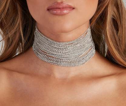 Glam Drama Layered Rhinestone Choker - Lady Occasions