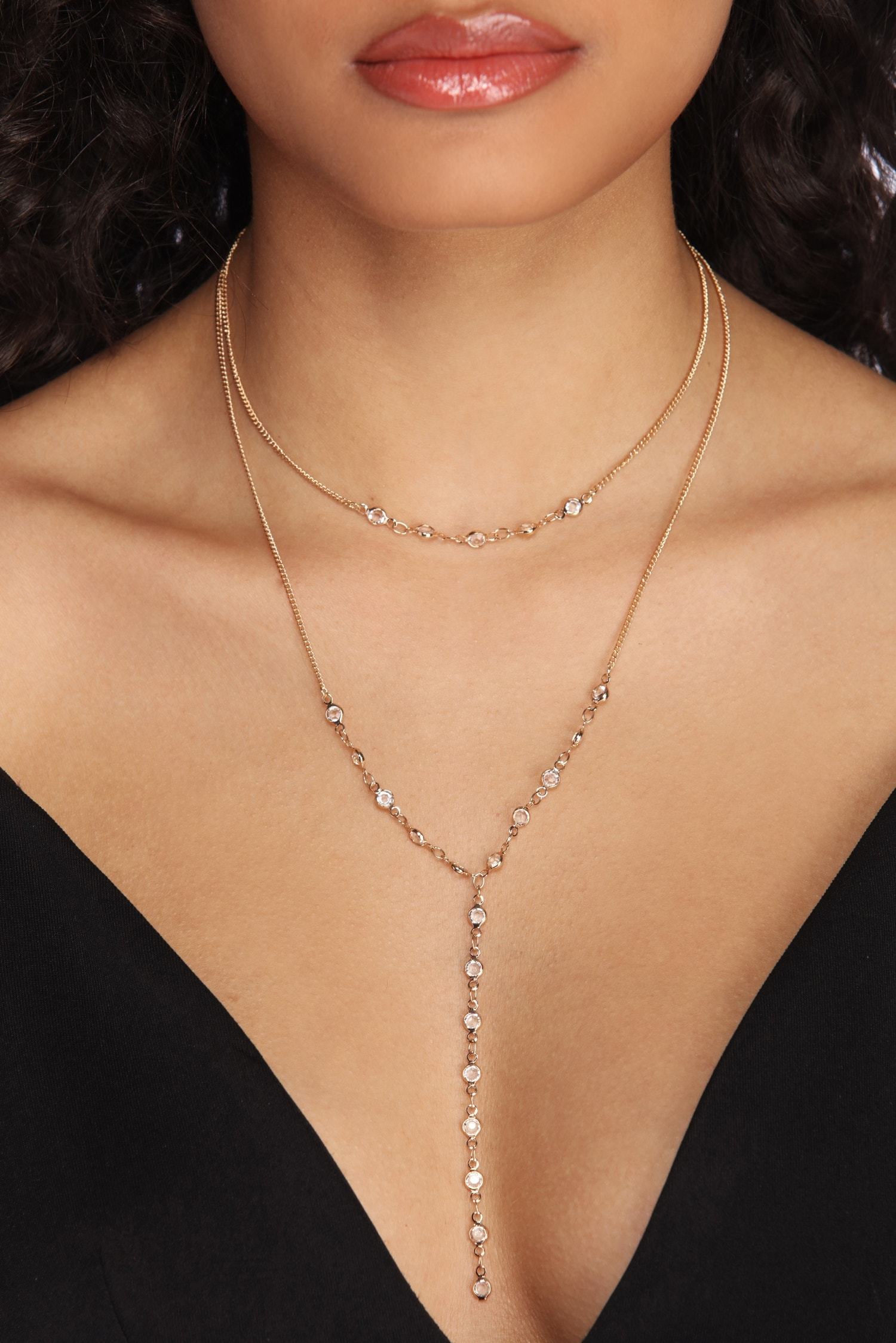 Layered In Gems Lariat Necklace - Lady Occasions