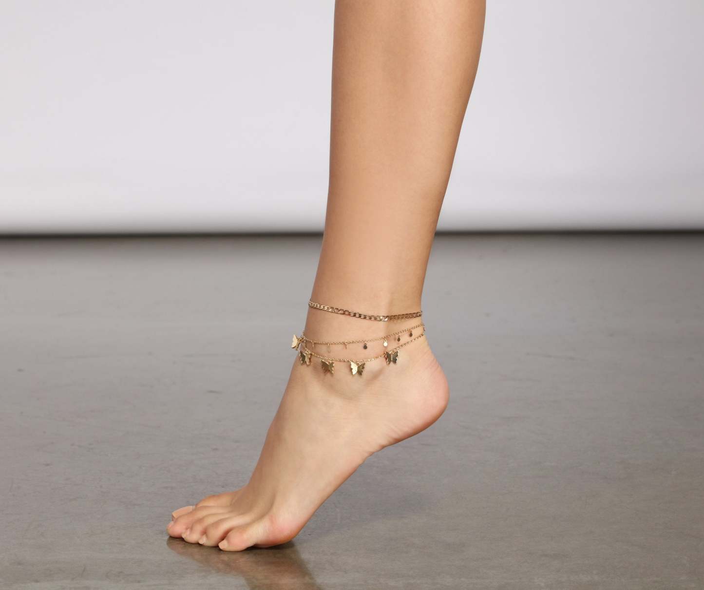 Three Pack Butterfly Chain Anklets - Lady Occasions