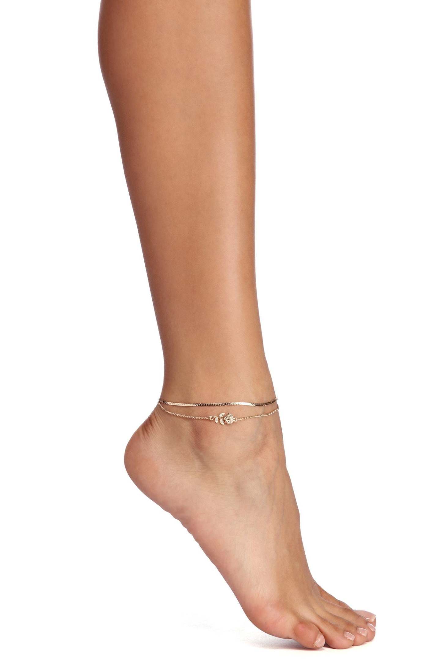 Double Row Rose Charm Anklet - Lady Occasions