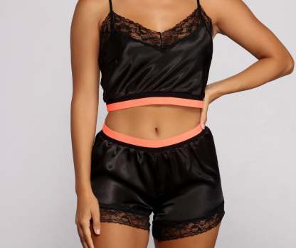 Feelin' Cute Pajama Satin Cami and Shorts - Lady Occasions