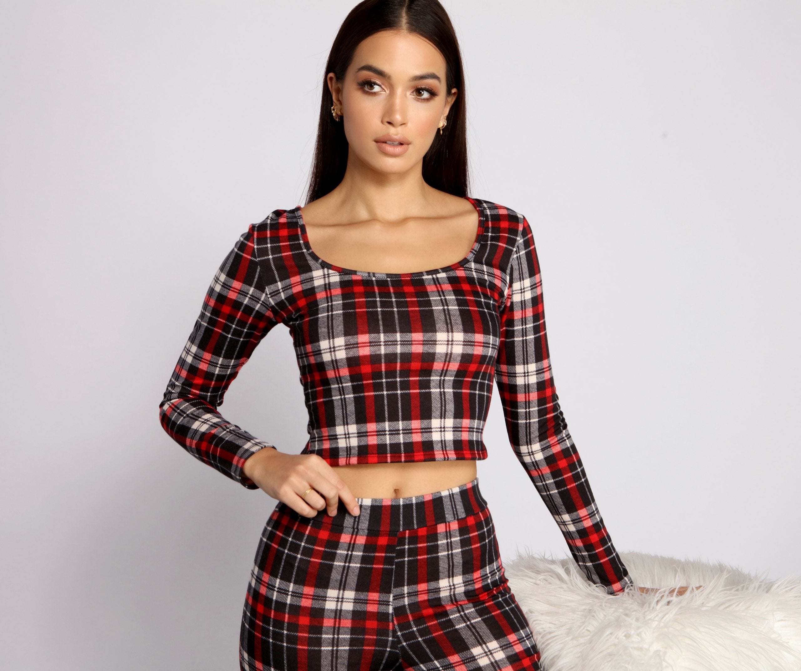 Classic Plaid Pajama Crop Top - Lady Occasions