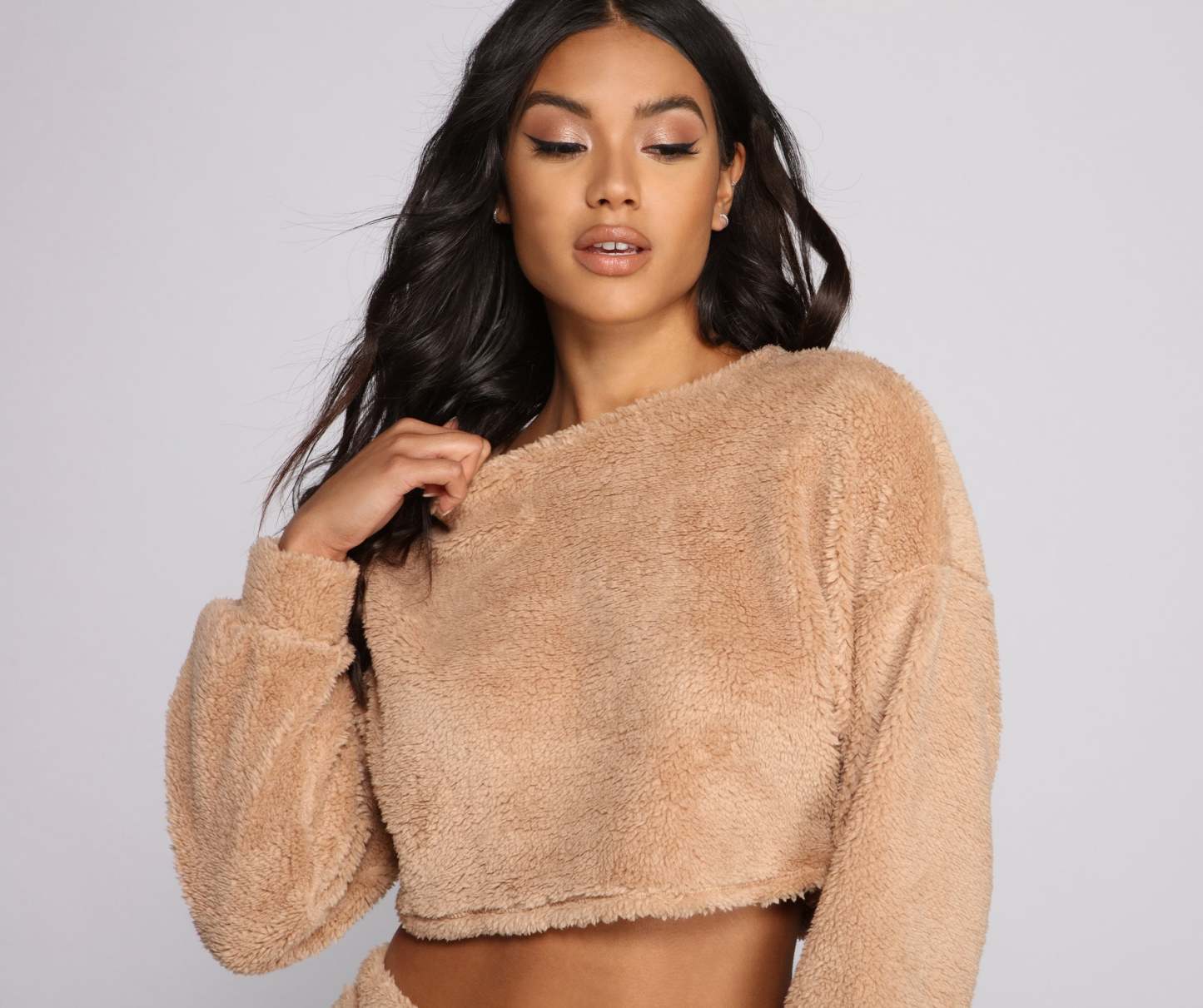 Cozy Cutie Sherpa Pajama Crop Top - Lady Occasions