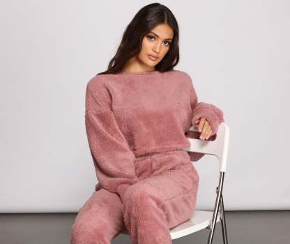Cozy Cutie Sherpa Pajama Crop Top - Lady Occasions