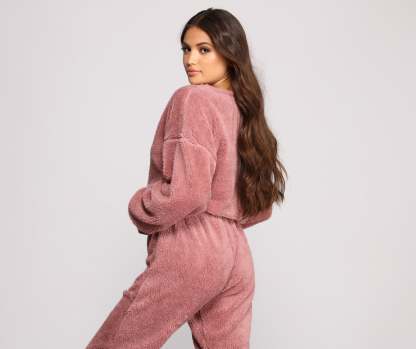 Cozy Cutie Sherpa Pajama Crop Top - Lady Occasions