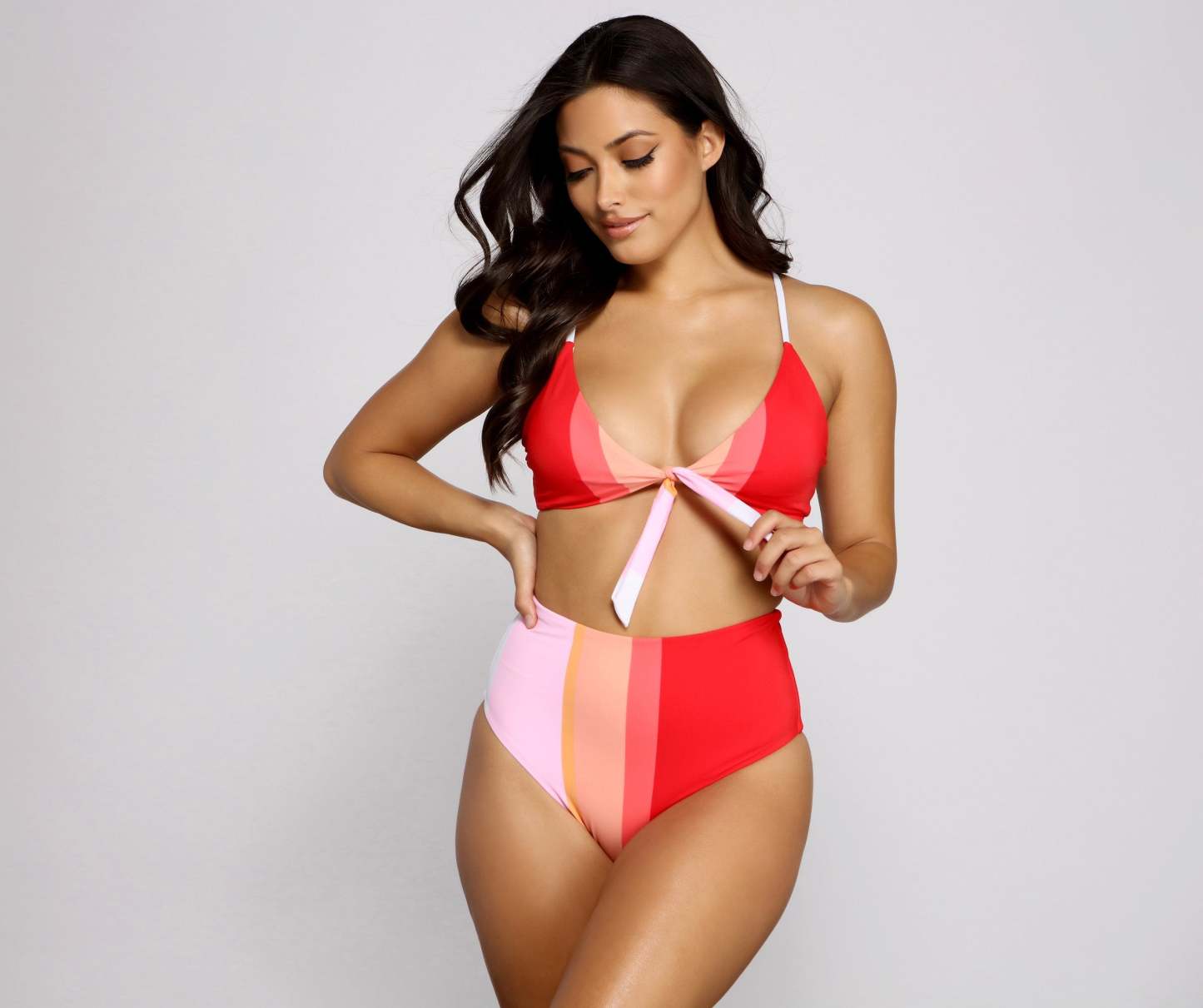 Color Block Tie Front Swim Top - Lady Occasions