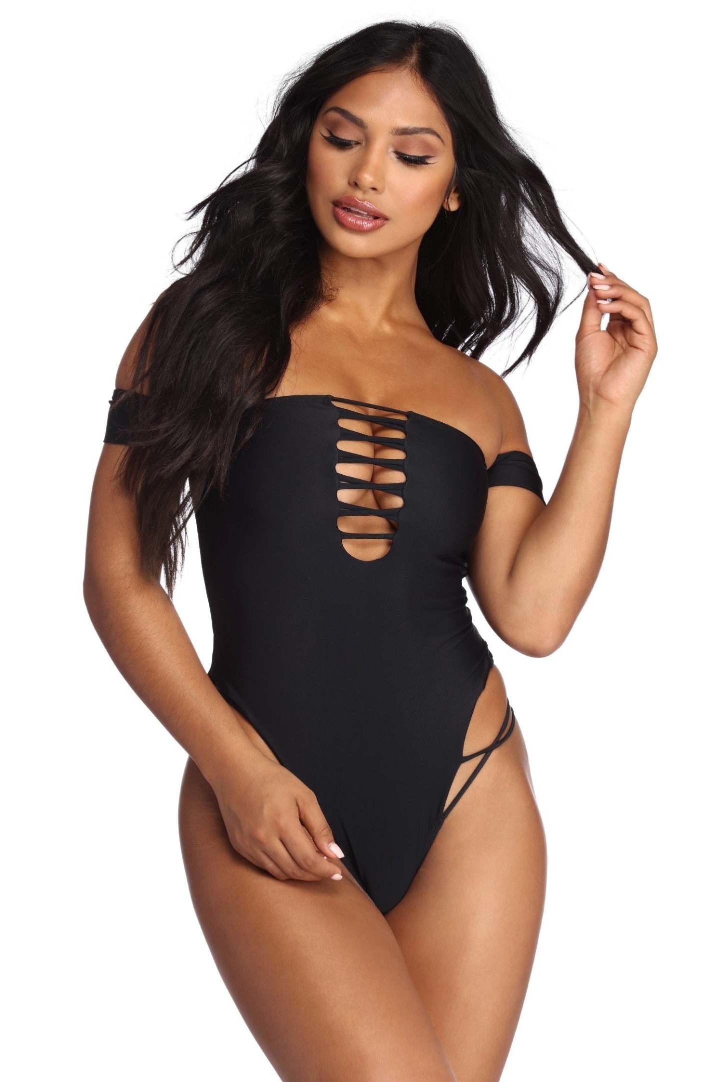 Off The Shoulder Strappy Swimsuit - Lady Occasions