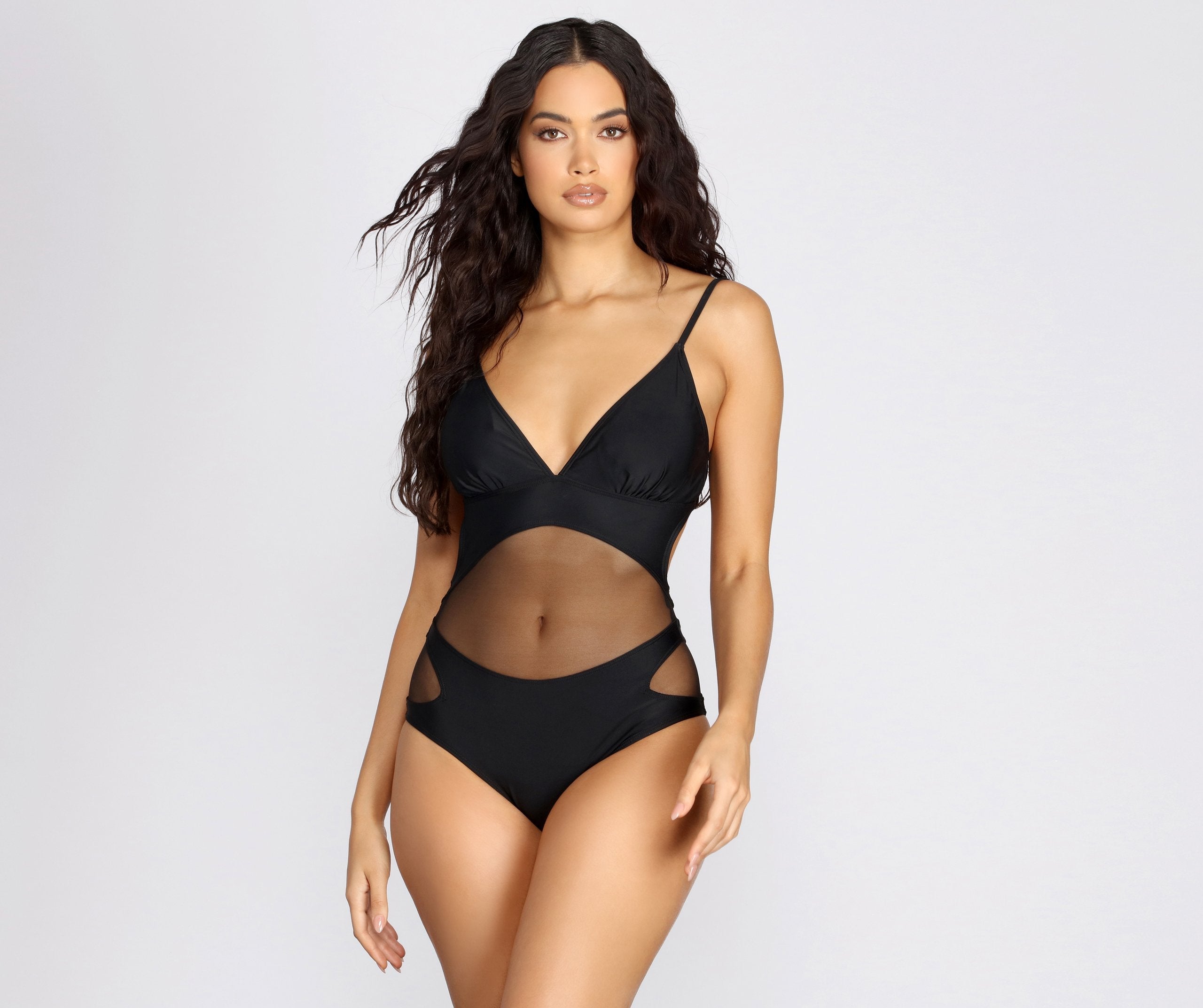 Sultry And Sheer Mesh Waist Swimsuit - Lady Occasions