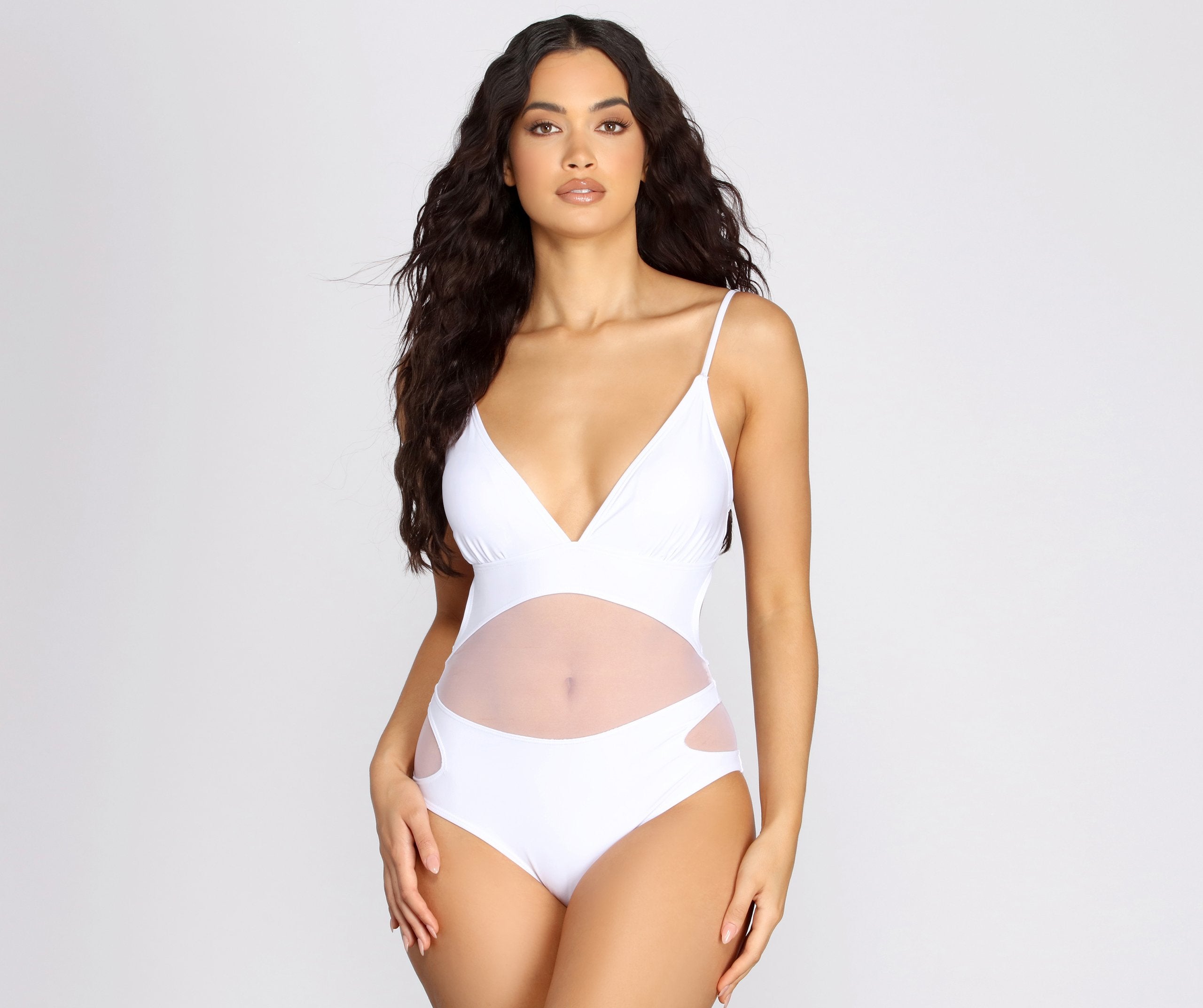 Sultry And Sheer Mesh Waist Swimsuit - Lady Occasions