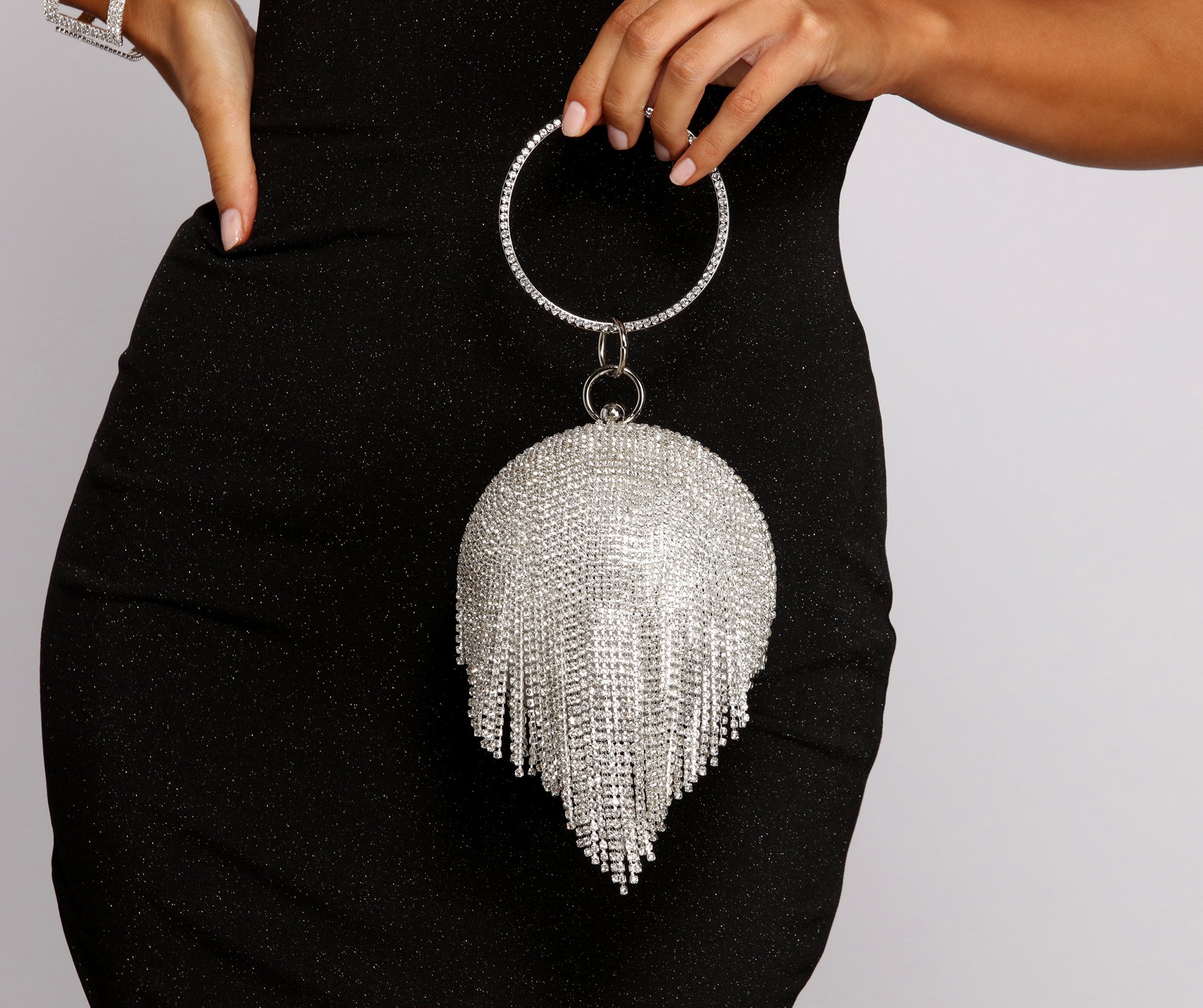 Light The Night Rhinestone Fringe Sphere Clutch - Lady Occasions