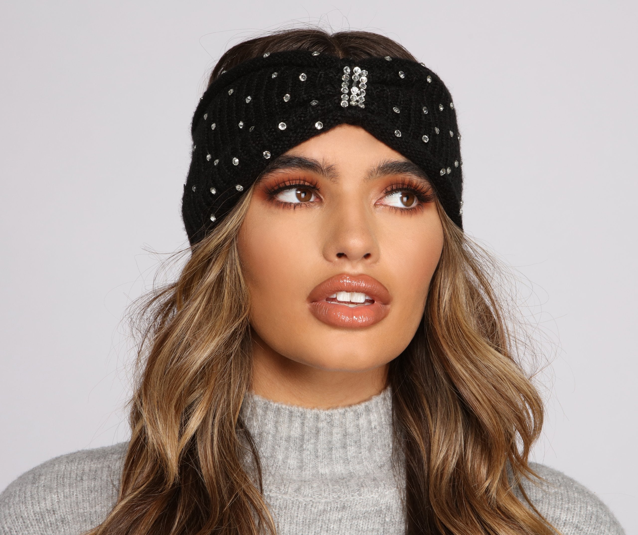 Rhinestone Bow Front Knit Headband - Lady Occasions