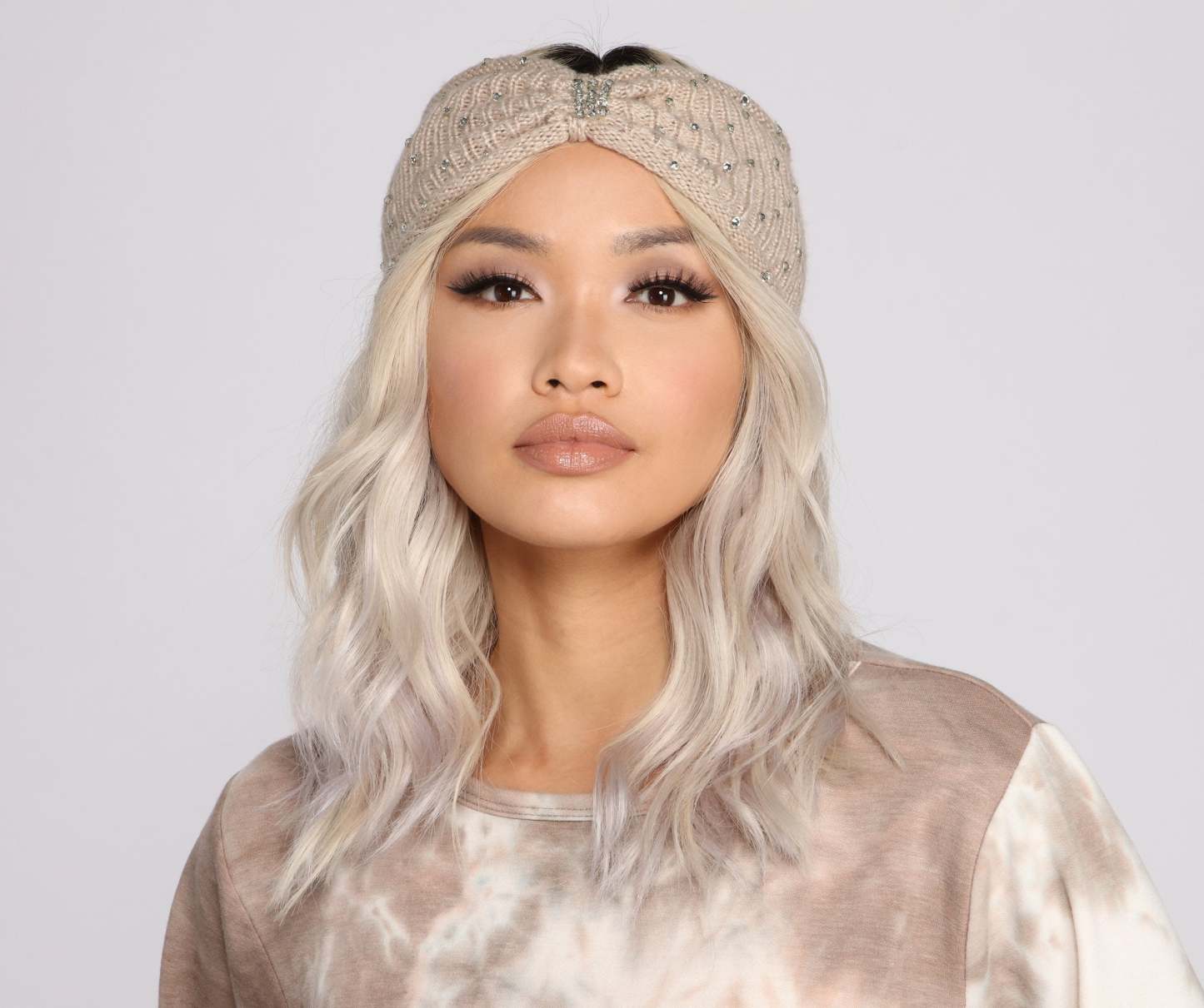Rhinestone Bow Front Knit Headband - Lady Occasions