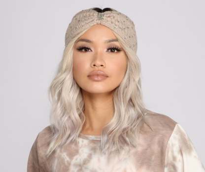 Rhinestone Bow Front Knit Headband - Lady Occasions