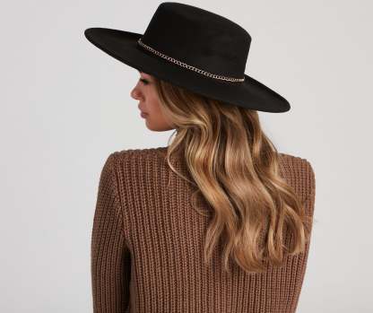 Chic Chain Detail Boater Hat - Lady Occasions