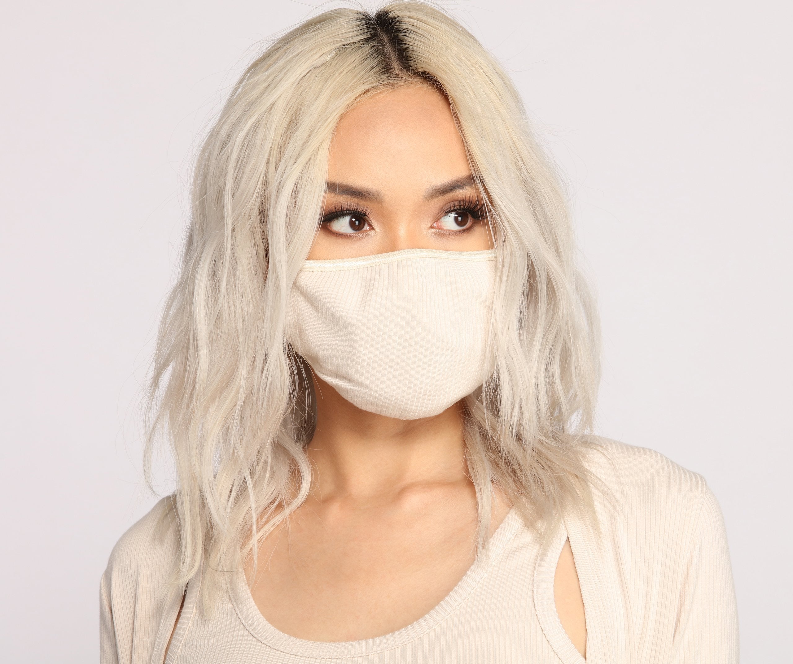 Basic Ribbed Knit Face Mask - Lady Occasions