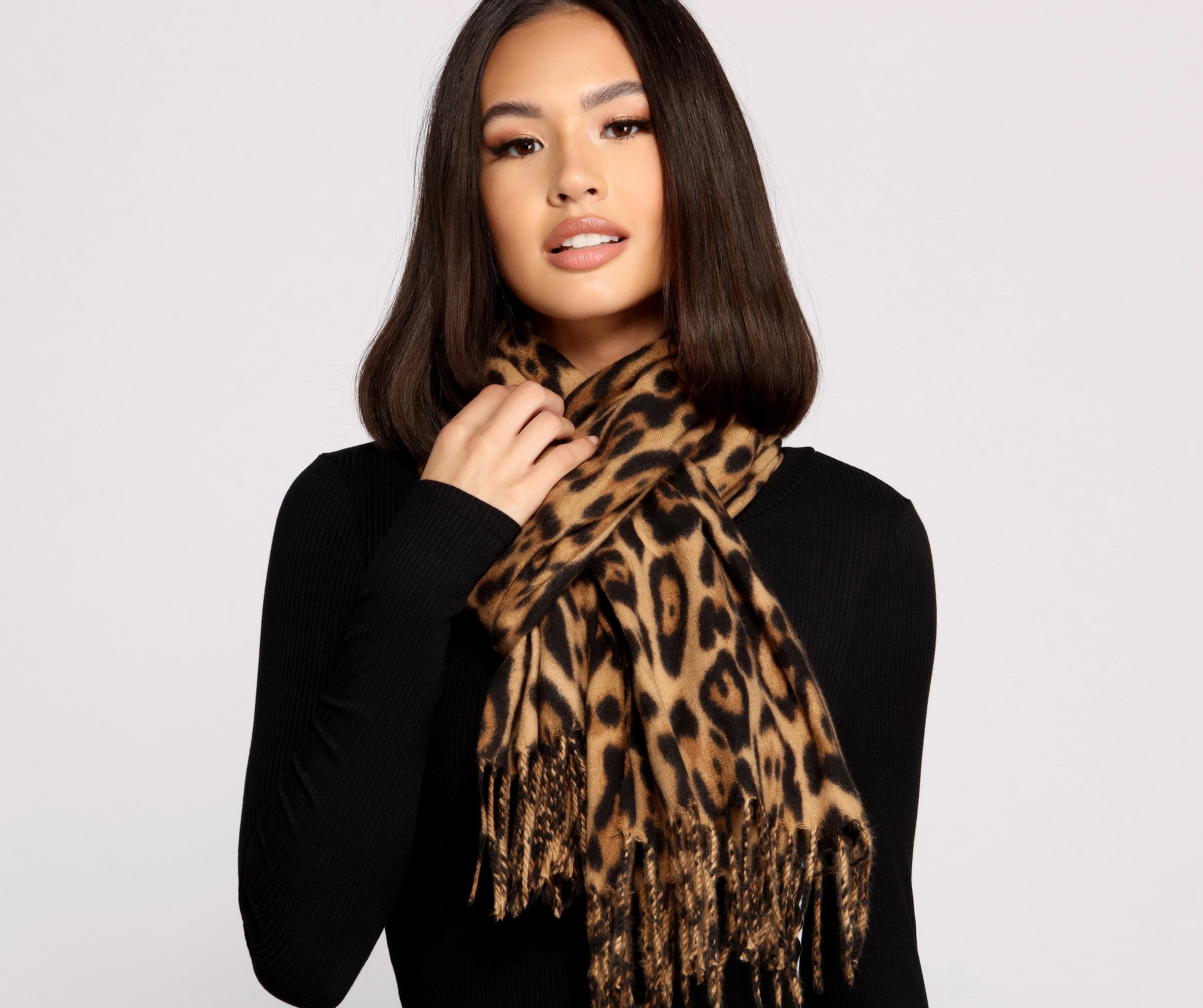 Leopard Print Fringe Blanket Scarf - Lady Occasions