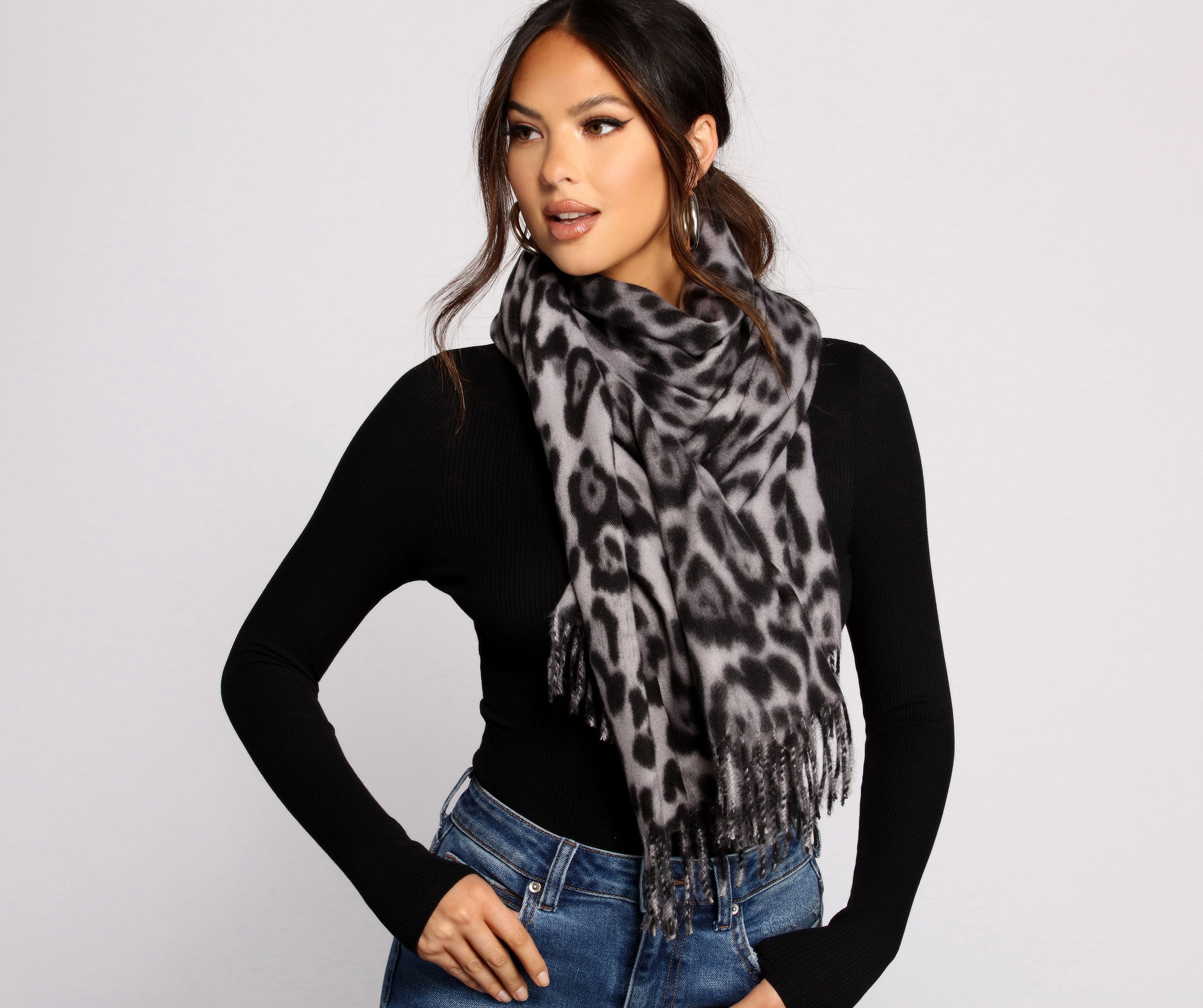 Leopard Print Fringe Blanket Scarf - Lady Occasions