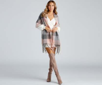 Warm Embrace Buffalo Plaid Blanket Scarf - Lady Occasions