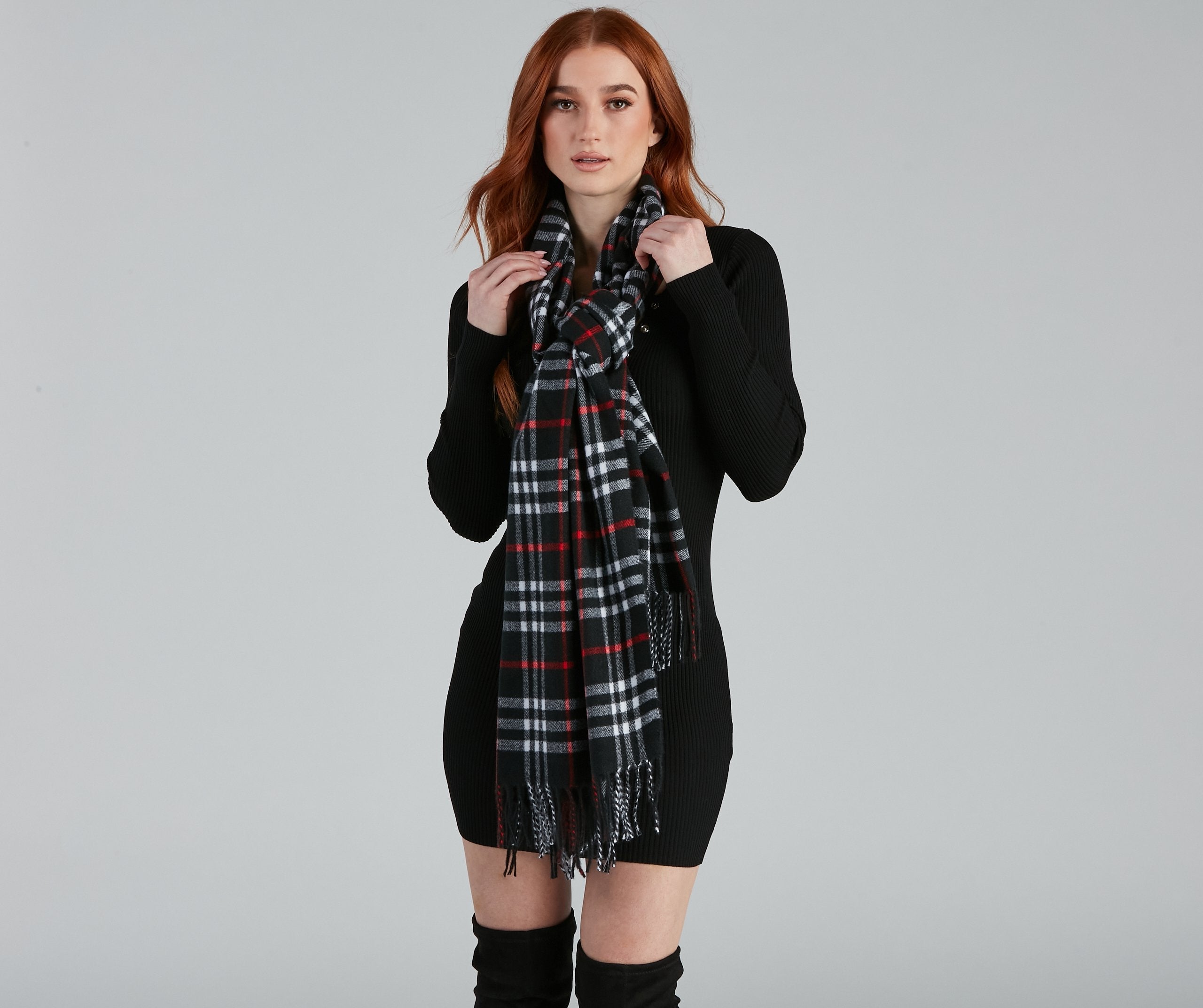 Country Roads Plaid Fringe Scarf - Lady Occasions