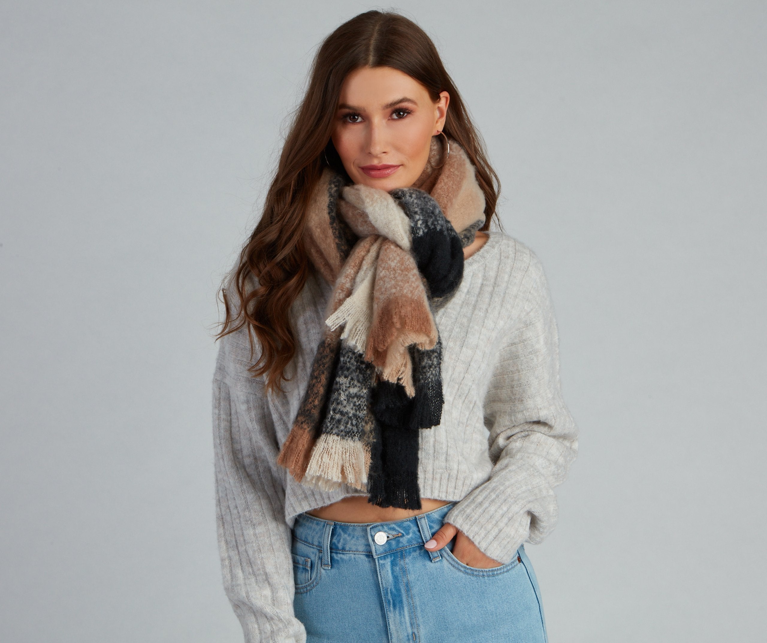 Feeling Chilly Brushed Plaid Scarf - Lady Occasions