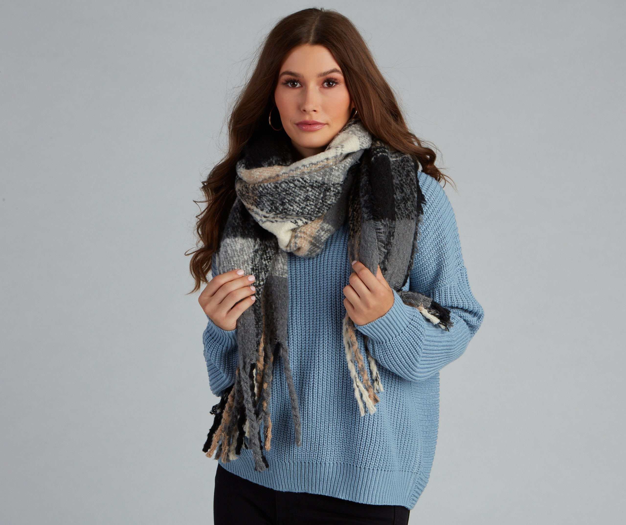 Apple Cider Plaid Noodle Fringe Scarf - Lady Occasions