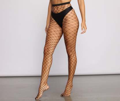 High Waist Large Gauge Fishnet Tights - Lady Occasions