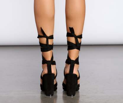 Lace Up Block Heels - Lady Occasions