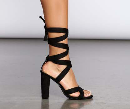 Lace Up Block Heels - Lady Occasions