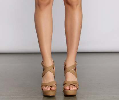 Luxe Criss Cross Nubuck Block Heels - Lady Occasions