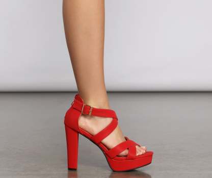 Luxe Criss Cross Nubuck Block Heels - Lady Occasions
