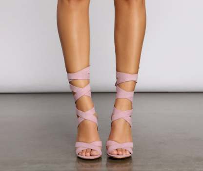 Faux Suede Lace Up Block Heels - Lady Occasions