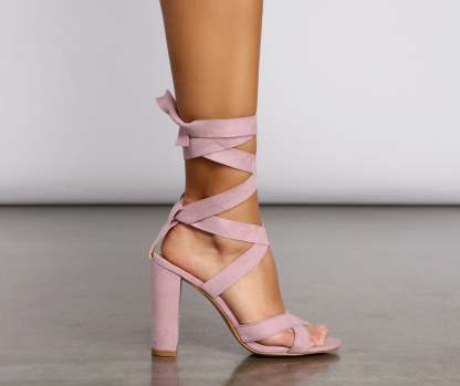 Faux Suede Lace Up Block Heels - Lady Occasions