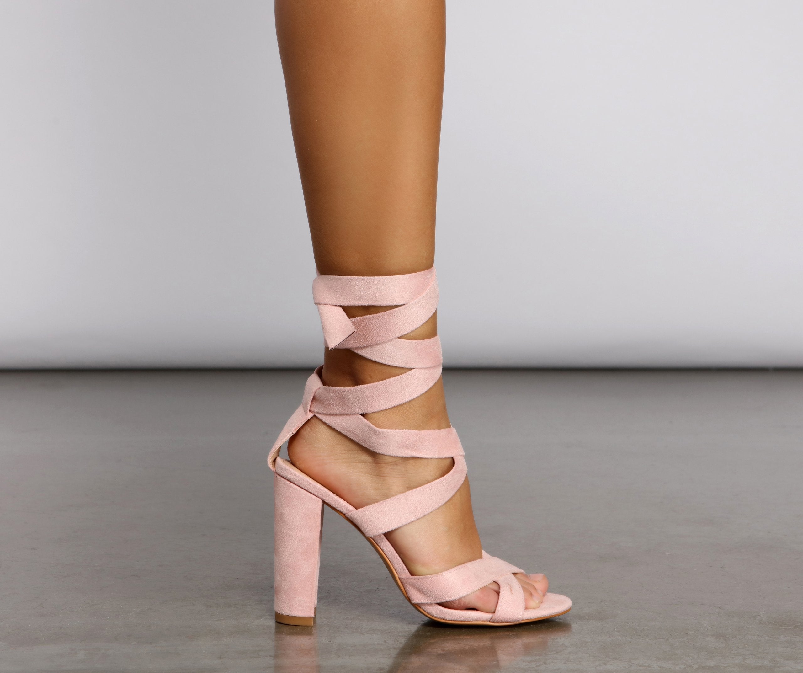 Faux Suede Lace Up Block Heels - Lady Occasions