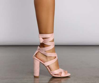 Faux Suede Lace Up Block Heels - Lady Occasions