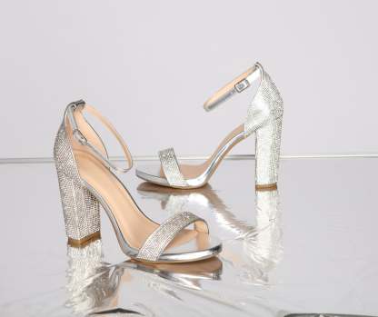 Luxe Glow Rhinestone Glitter Block Heels - Lady Occasions