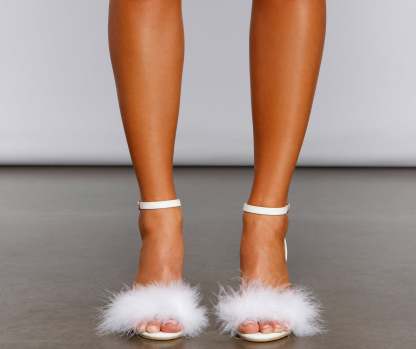 Glam It Up Marabou Block Heels - Lady Occasions