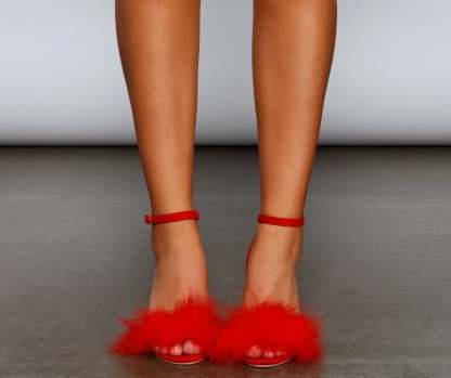 Glam It Up Marabou Block Heels - Lady Occasions