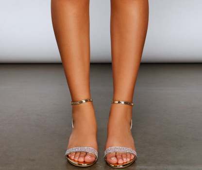 Metallic Shine Rhinestone Block Heels - Lady Occasions