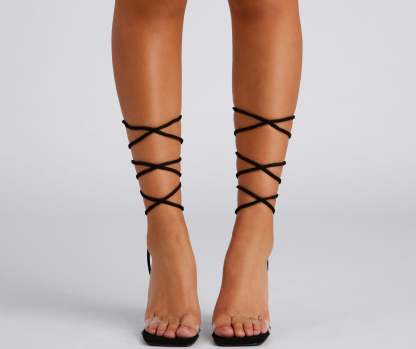 Clear Sign Lace-Up Lucite Heels - Lady Occasions