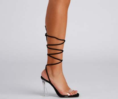 Clear Sign Lace-Up Lucite Heels - Lady Occasions